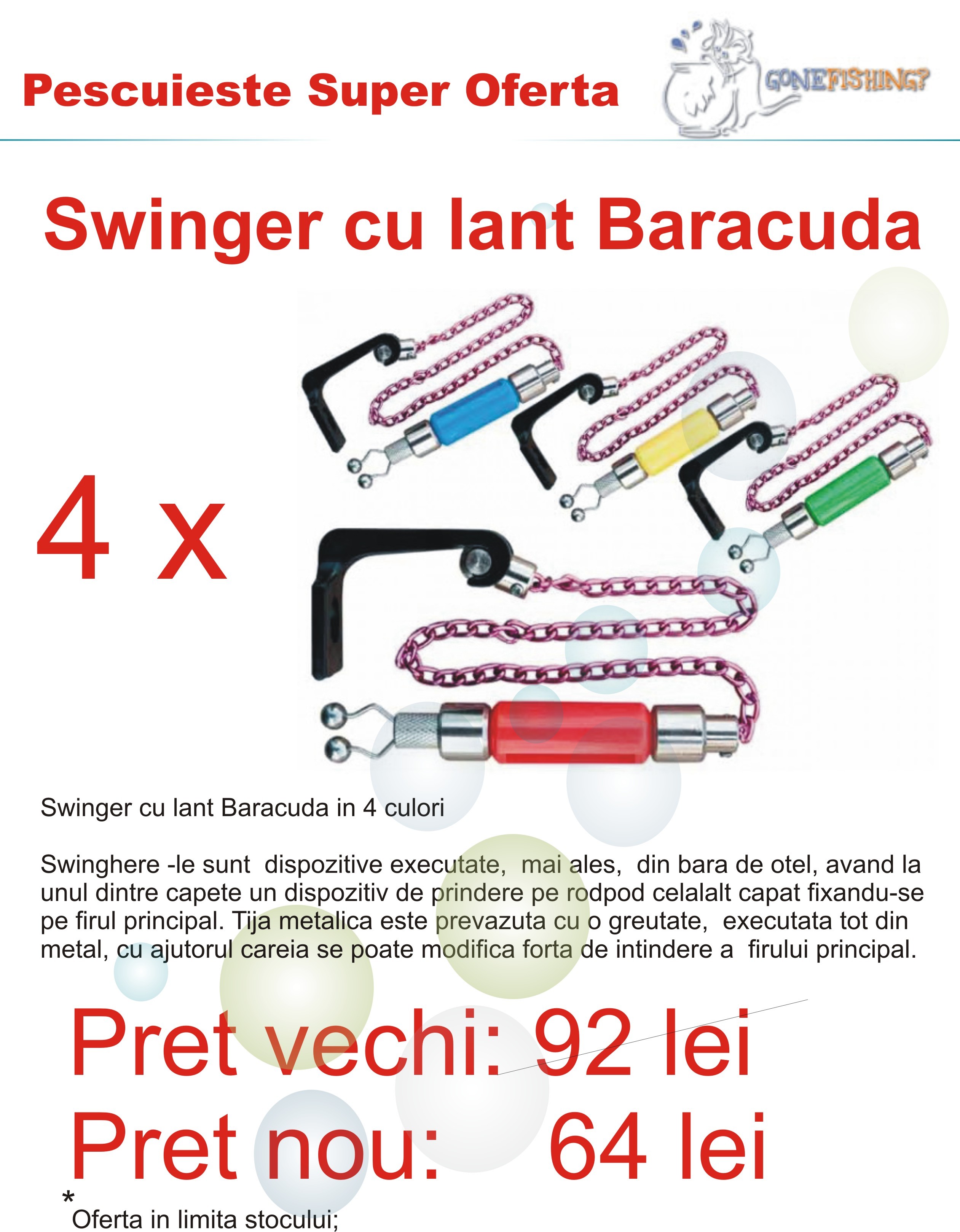 Swinger cu lant Baracuda, 4 culori, loc pentru starleti