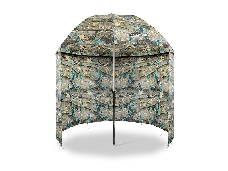 Umbrela cu perete lateral Delphin CLASSA CAMO, 250 cm diametru, snururi + cuie fixare, husa de transport